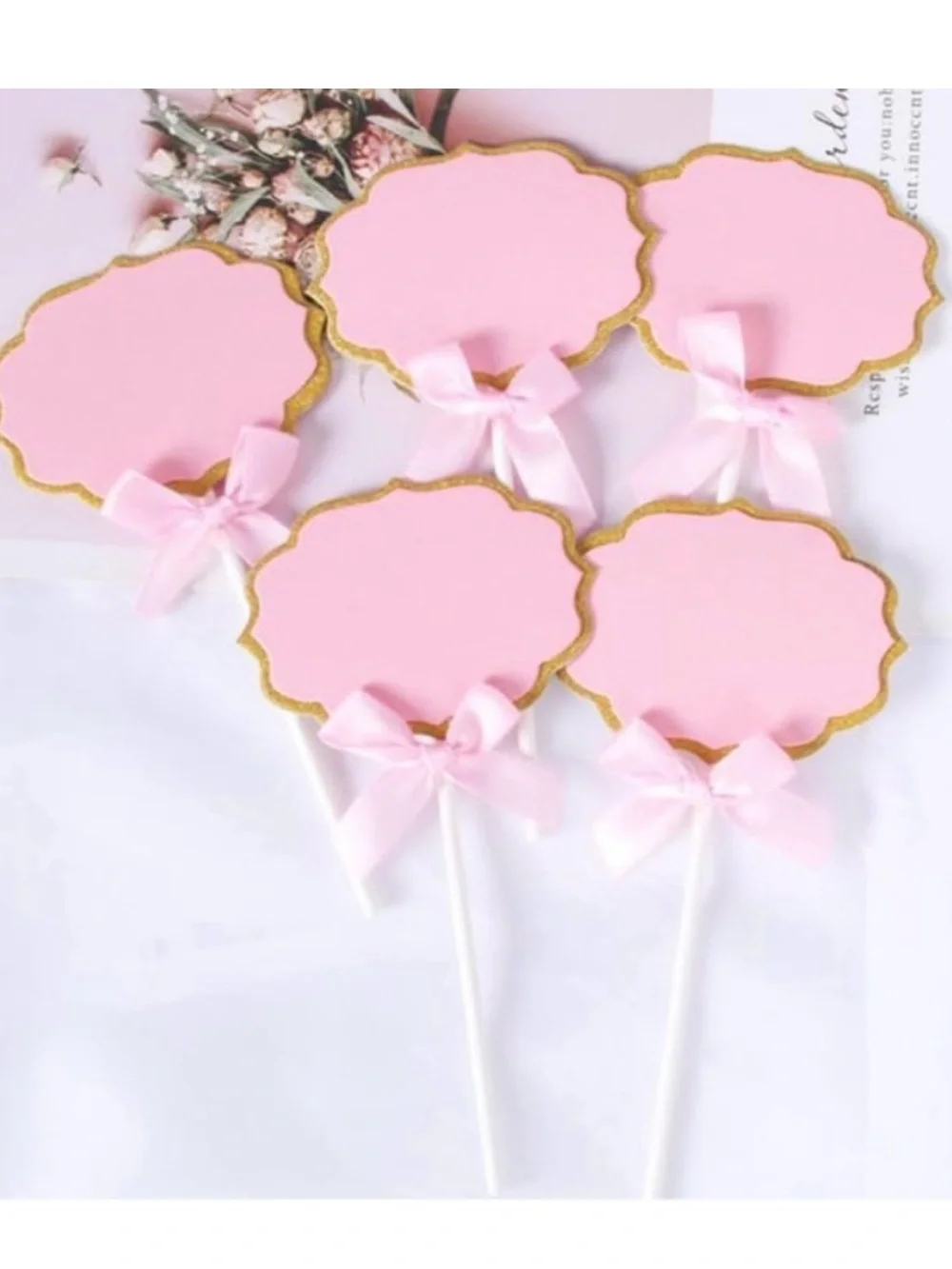 💞 New Pack of 10 Pink & Gold Glitter Buffet Food Label Cupcake Toppers
